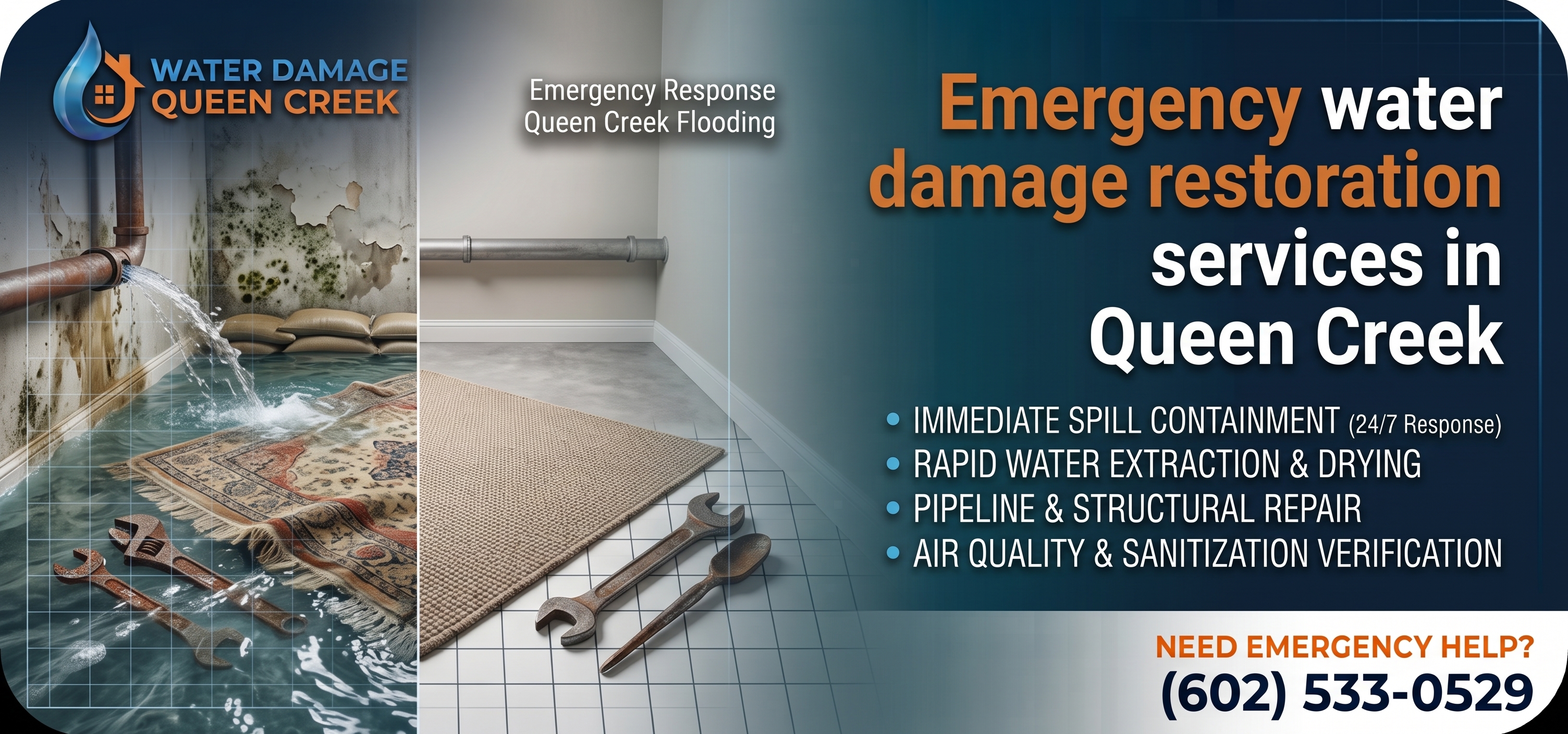 Emergency water damage restoration services in Queen Creek